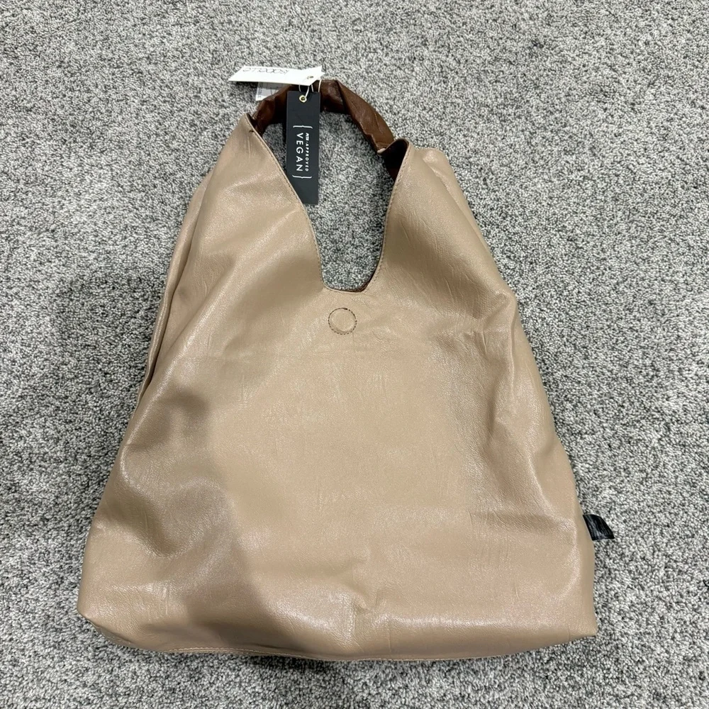 NWT! Isabelle PETA Approved Vegan Leather Brown Beige Reversible Hobo Bag